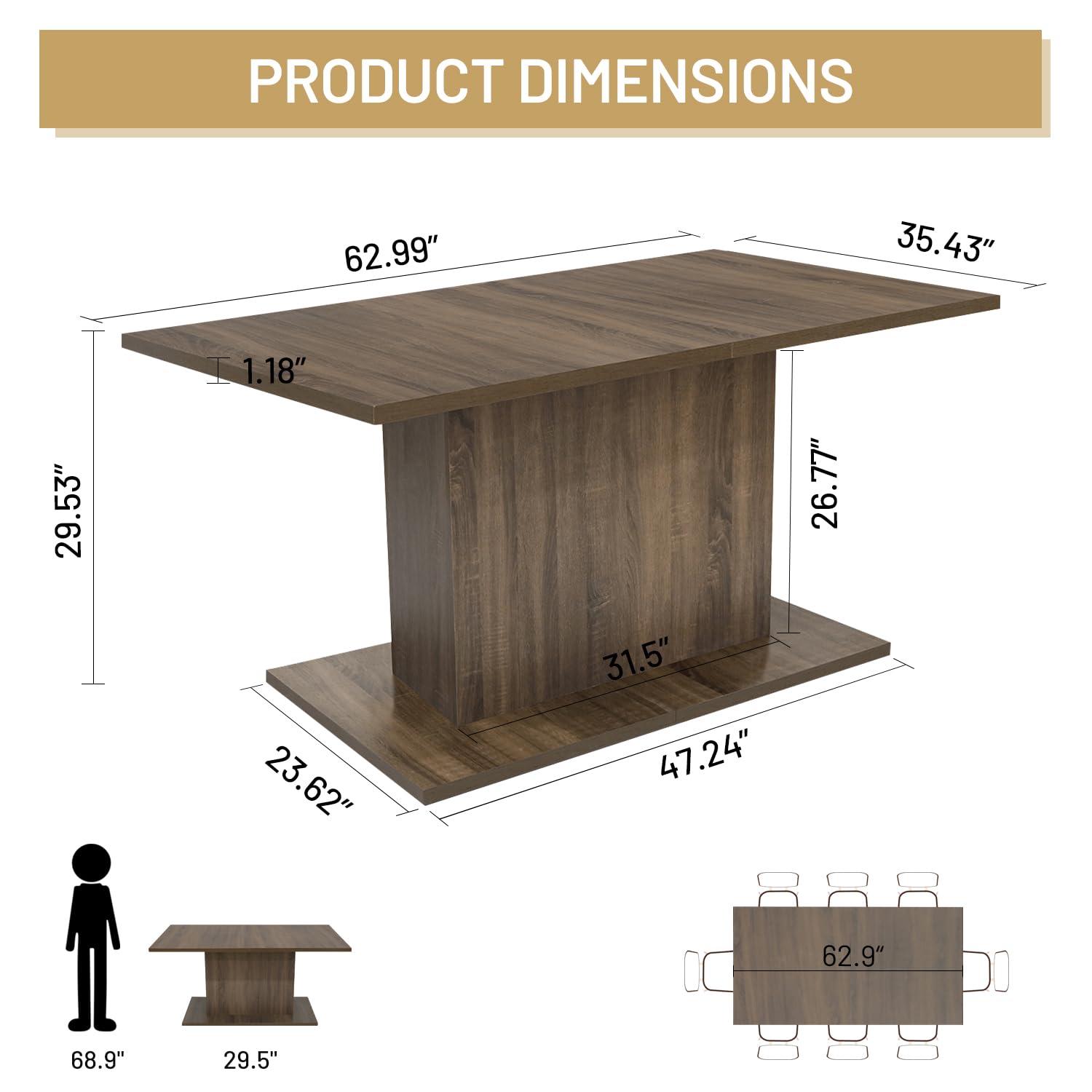 Open Box Homy Casa COFOE BROWN Dining Table "62.99" for Dining and Gathering