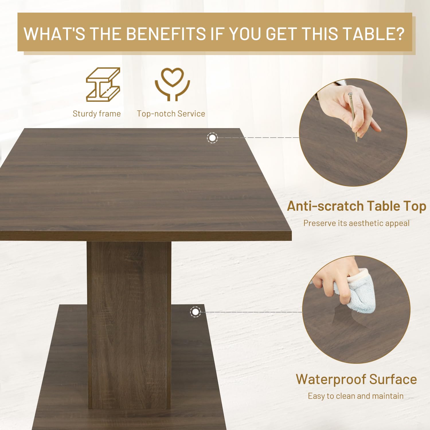 Open Box Homy Casa COFOE BROWN Dining Table "62.99" for Dining and Gathering