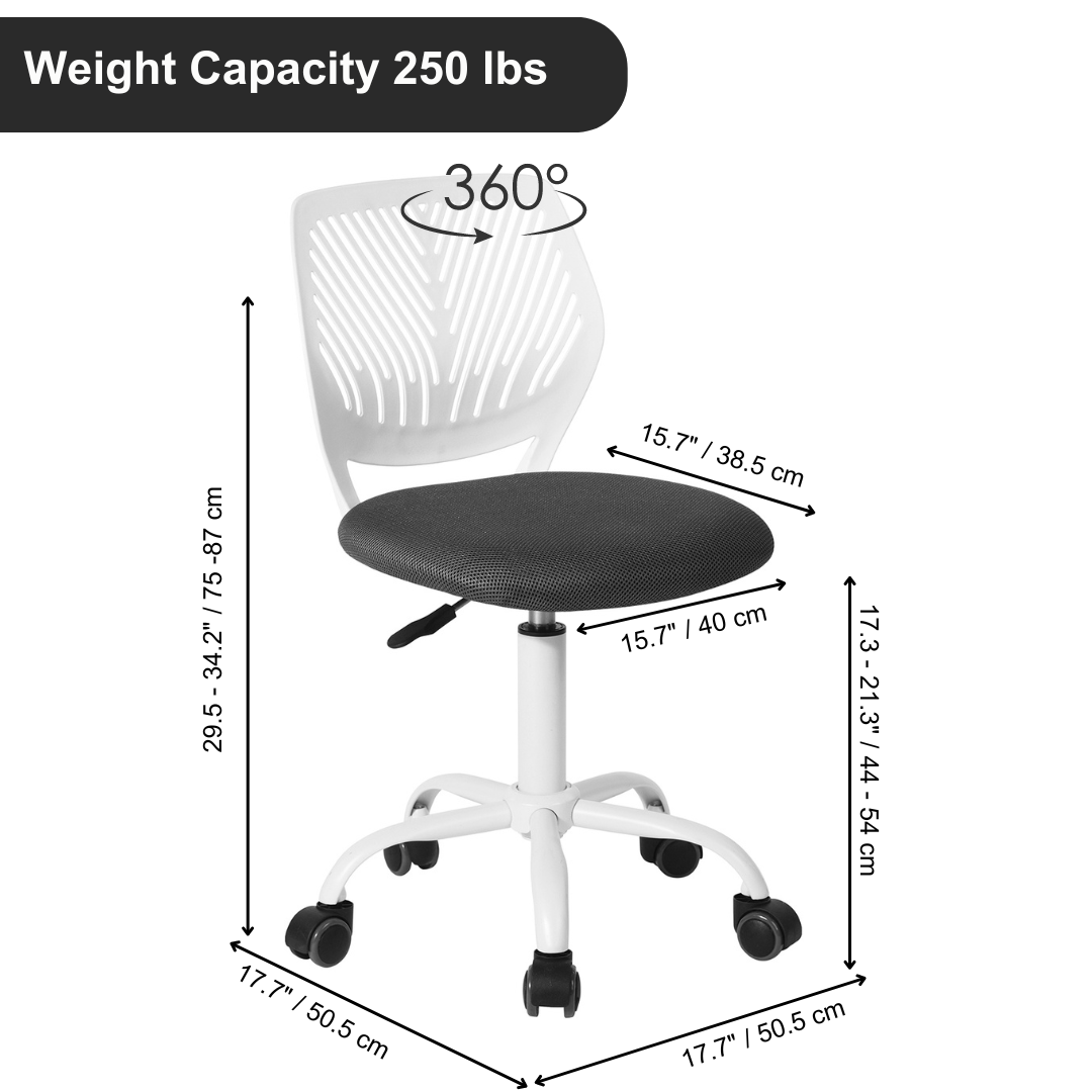 Homy Casa Carnation Adjustable Fabric Task Chair with PU Casters, Grey, Open Box