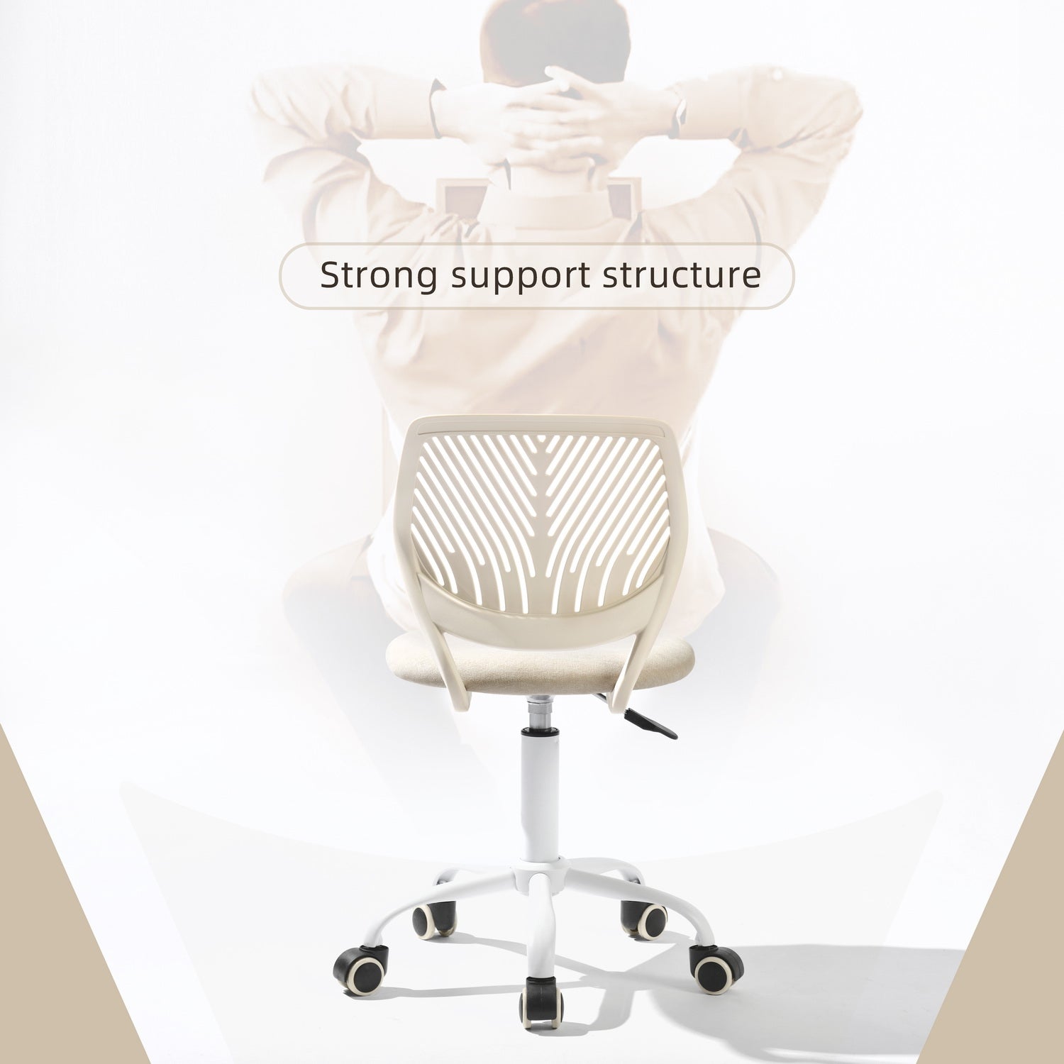 Homy Casa Carnation Adjustable Fabric Task Chair with PU Casters, Beige, Open Box
