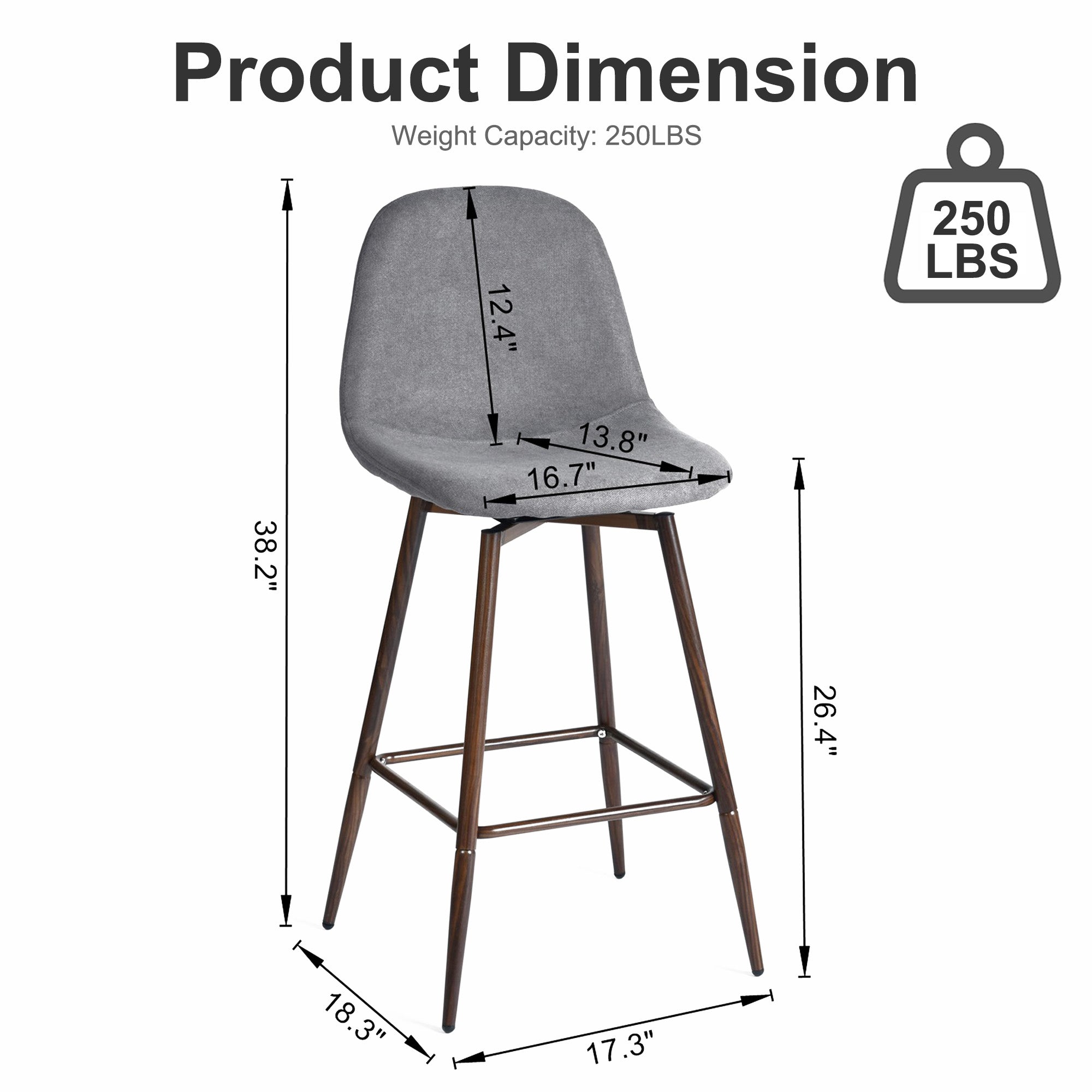 Homy Casa CHARLTON COUNTER 26" Dark Grey Swivel Barstool for Kitchen Island or Bar