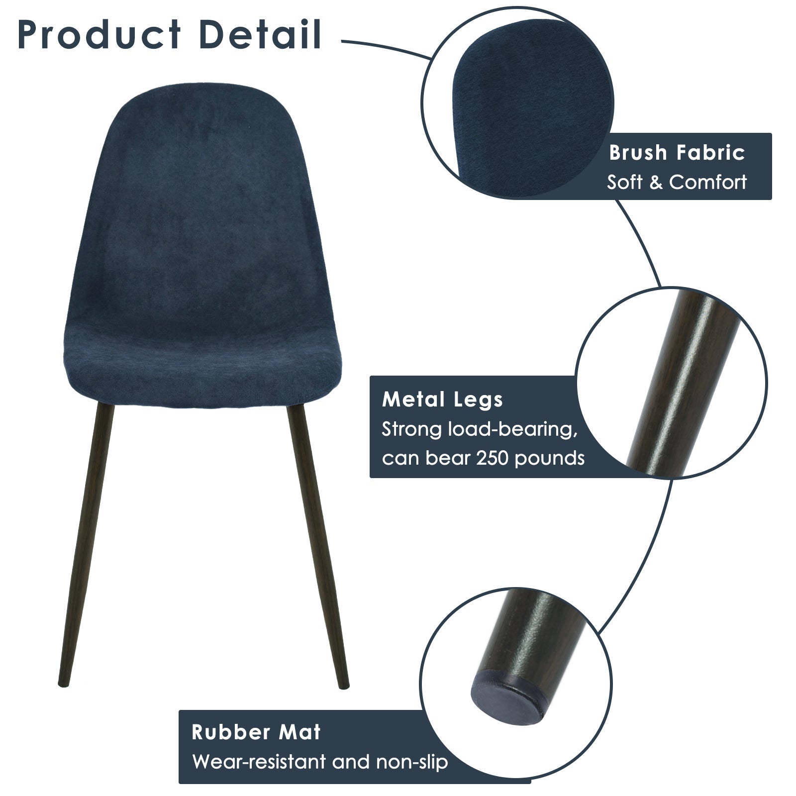Homy Casa CHARLTON 4PC TERRY FABRIC BLUE Dining Chair Modern Seating for Home or Office Open Box
