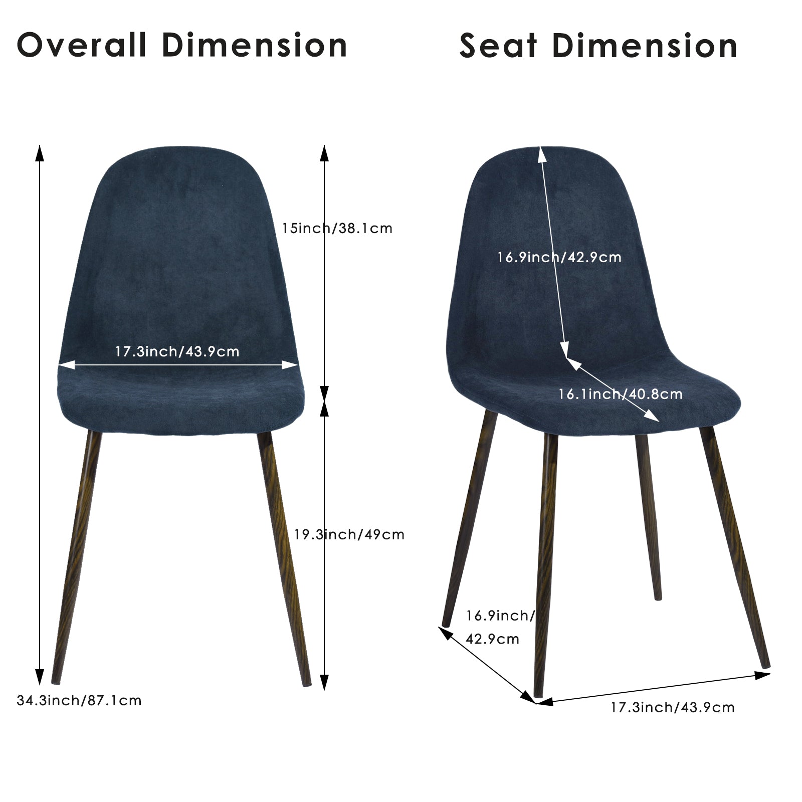 Homy Casa CHARLTON 4PC TERRY FABRIC BLUE Dining Chair Modern Seating for Home or Office Open Box