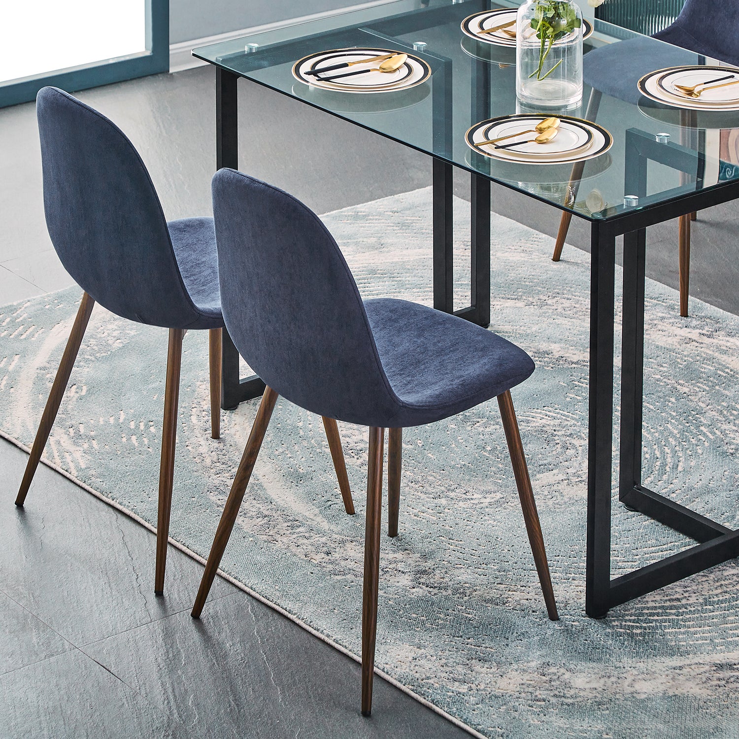 Homy Casa CHARLTON 4PC TERRY FABRIC BLUE Dining Chair Modern Seating for Home or Office Open Box