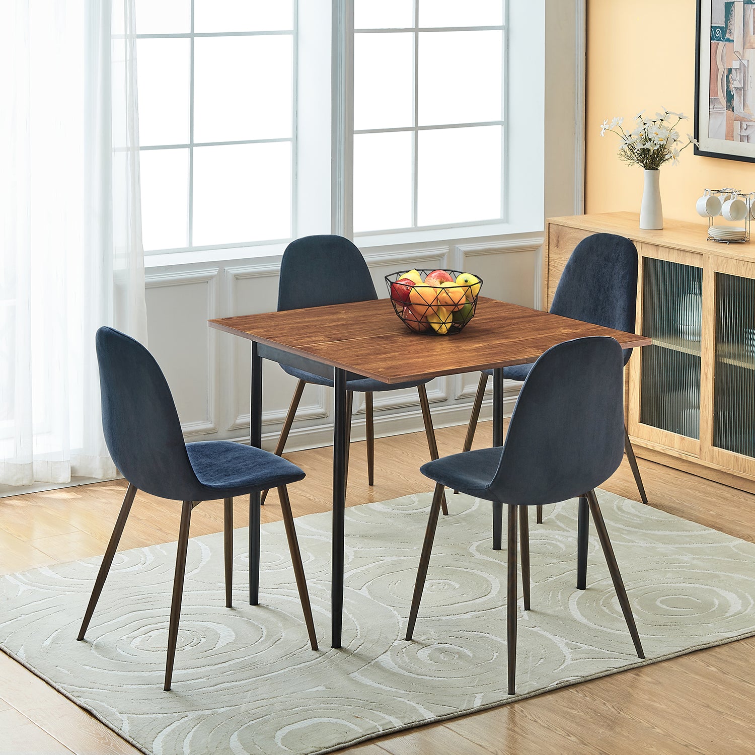 Homy Casa CHARLTON 4PC TERRY FABRIC BLUE Dining Chair Modern Seating for Home or Office Open Box
