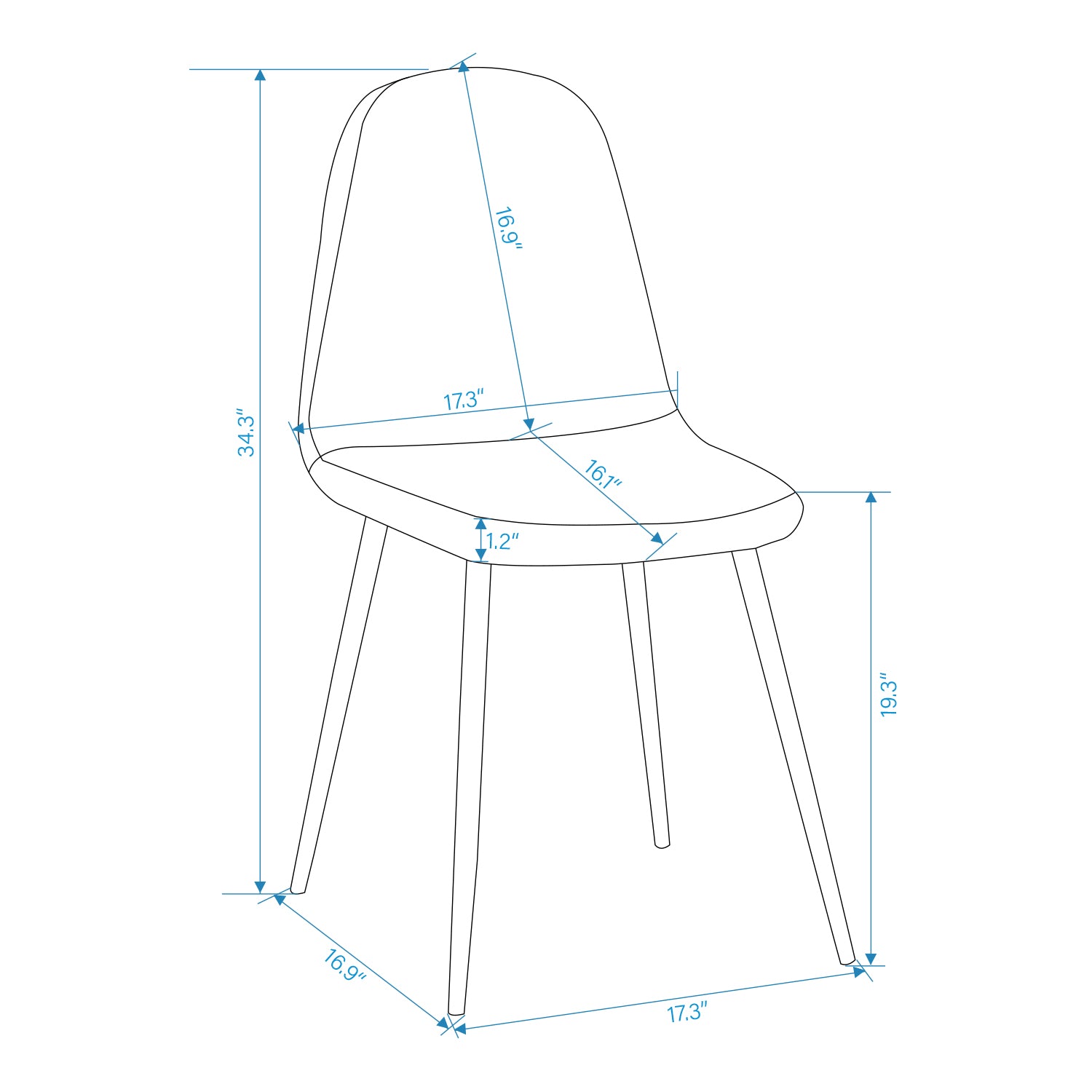 Open Box Homy Casa CHARLTON TERRY FABRIC GREEN Dining Chair "17.32 x 20.87 x 34.25 in" Modern Seating for Home and Office