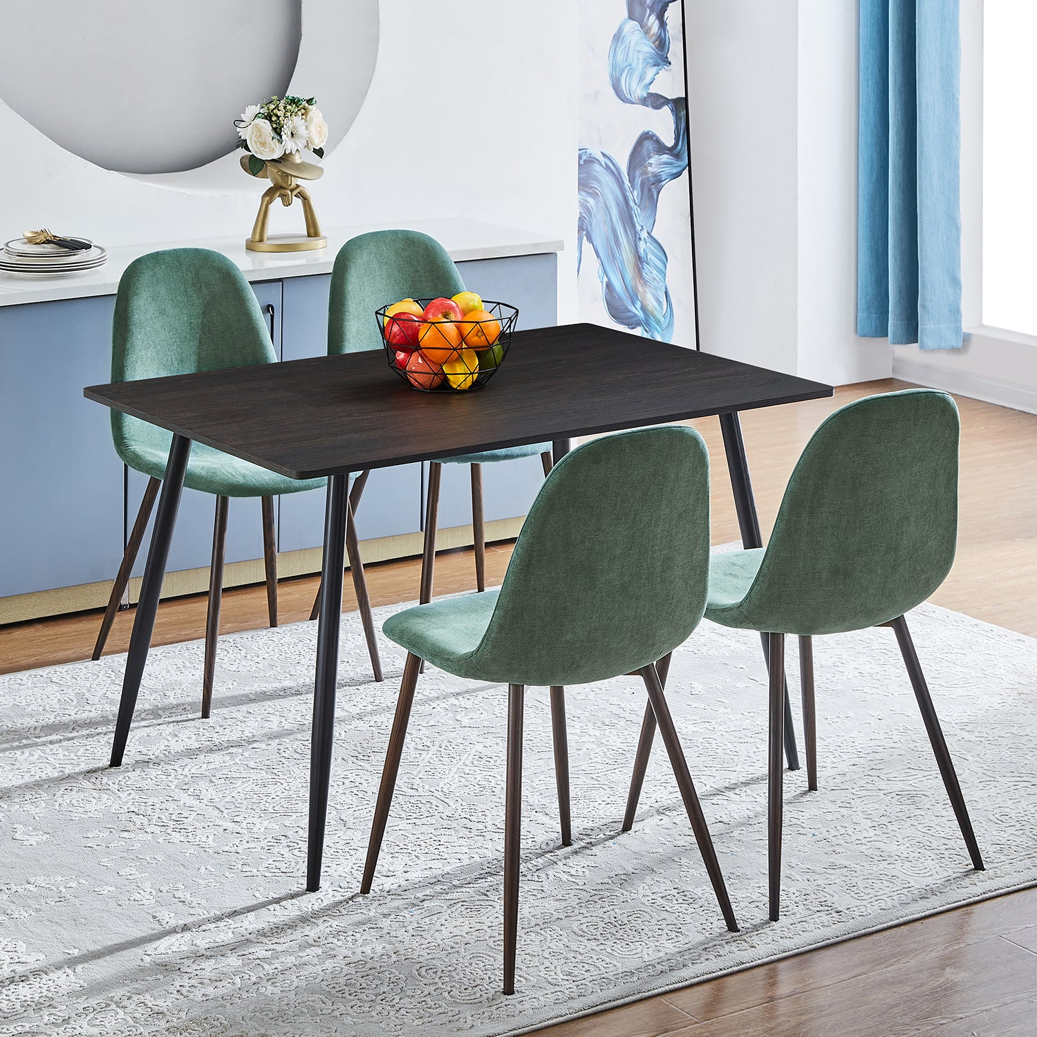 Open Box Homy Casa CHARLTON TERRY FABRIC GREEN Dining Chair "17.32 x 20.87 x 34.25 in" Modern Seating for Home and Office