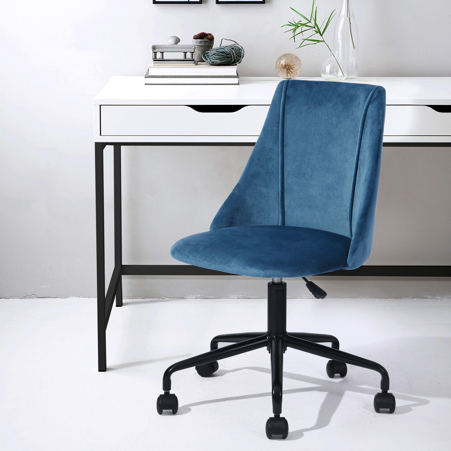 Open Box Homy Casa CIAN BLUE Ⅰ "20.47'' W x 20.08'' D x 33.27'' H" Modern Velvet Office Chair