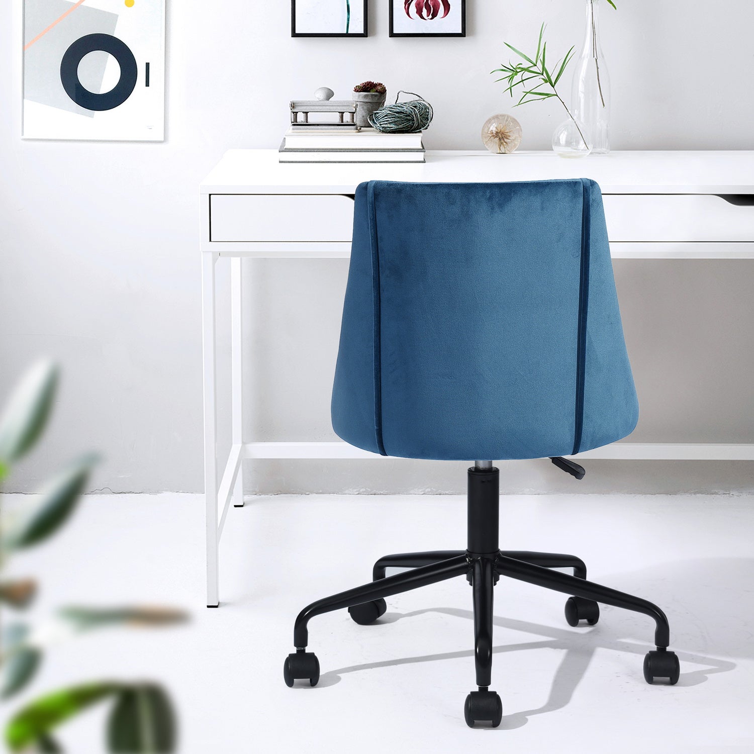 Open Box Homy Casa CIAN BLUE Ⅰ "20.47'' W x 20.08'' D x 33.27'' H" Modern Velvet Office Chair