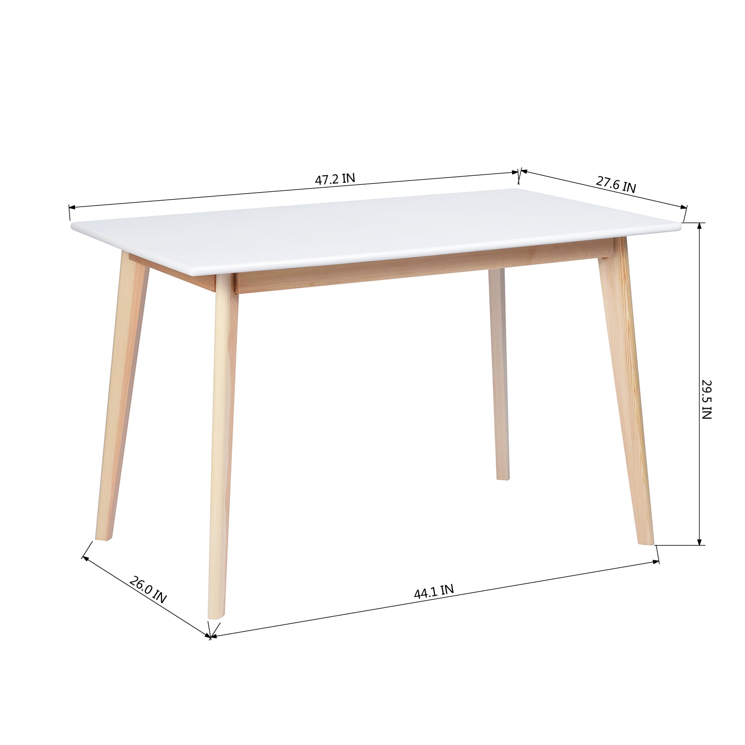 Homy Casa CURRENCY+CHARLTON 5PC Dining Set 47.2” Rectangular Dining Table with 4 Upholstered Dining Chairs in White and Beige Open Box