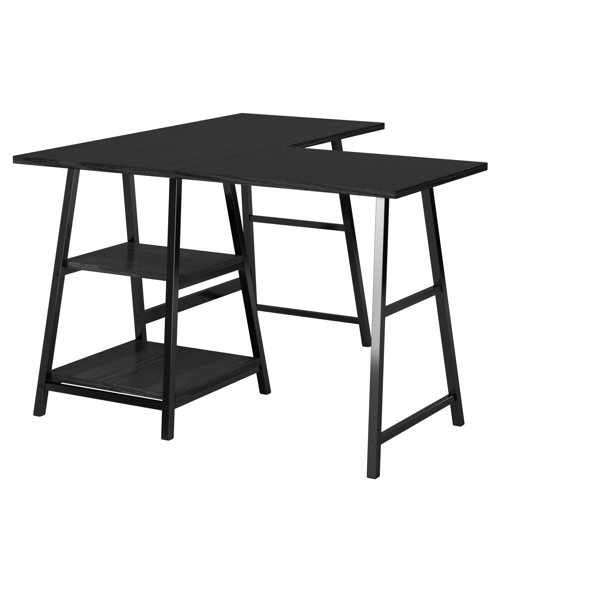 Homy Casa DROGBA+ROSS 2PC Office Furniture Set with Black Corner Desk and Chenille Beige Office Chair Open Box
