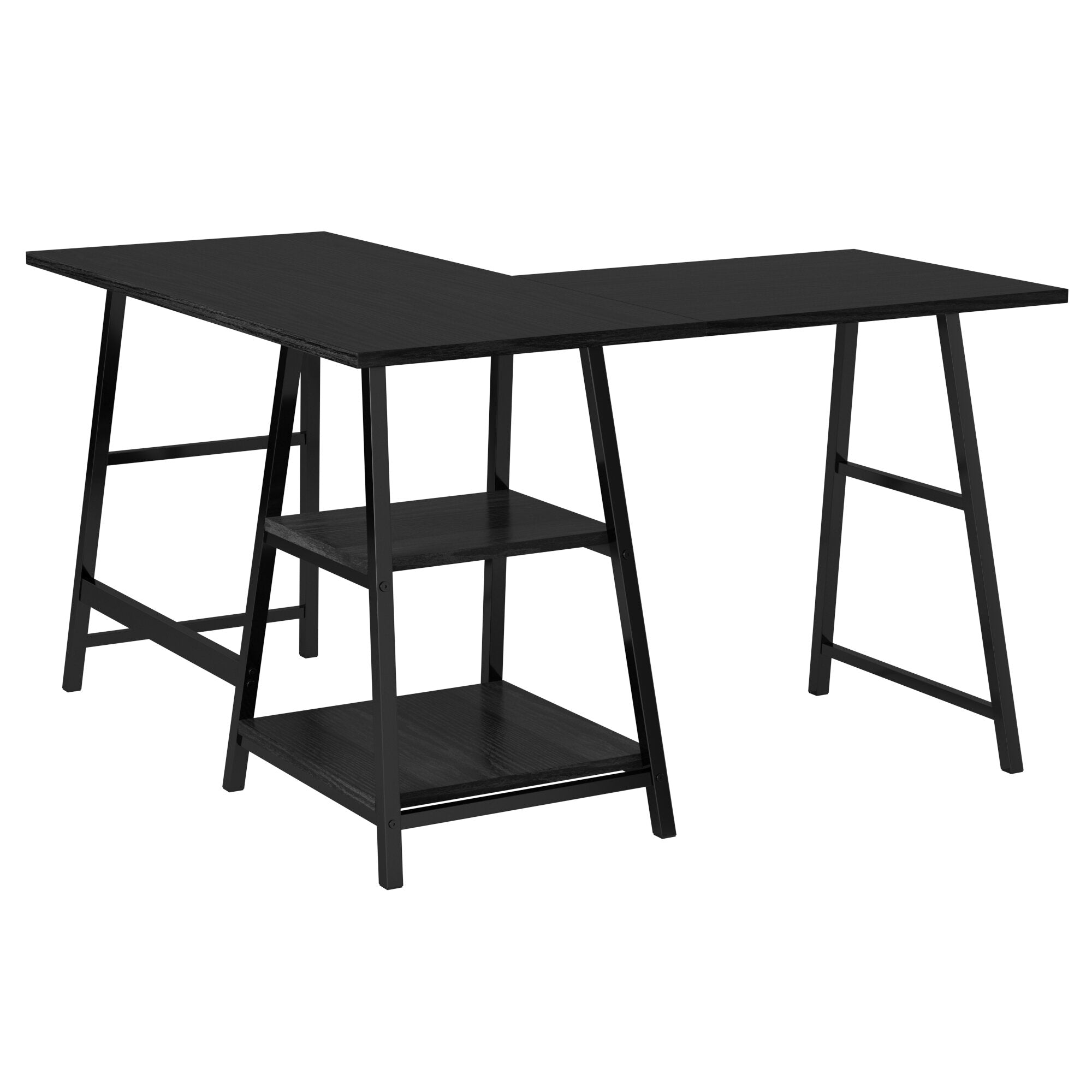 Homy Casa DROGBA+ROSS 2PC Office Furniture Set with Black Corner Desk and Chenille Beige Office Chair Open Box