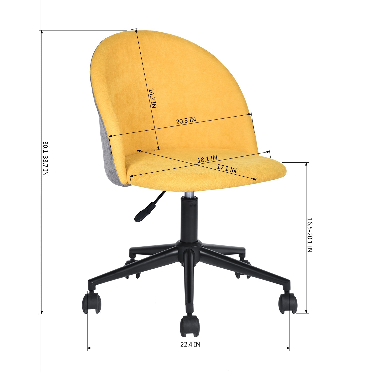 Homy Casa DUDLEY Ergonomic Office Chair with Adjustable Height and Casters, Yellow & Grey, Open Box