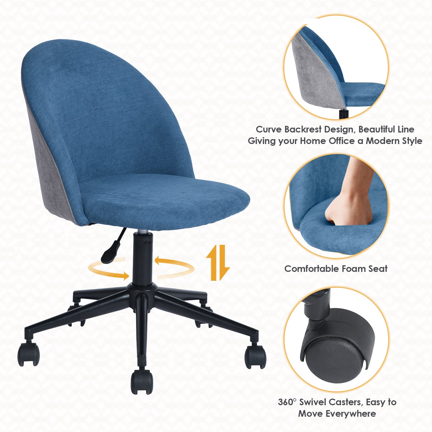 Open Box Homy Casa DUDLEY DBLUE A Office Chair "24.61" Ergonomic Adjustable Seating
