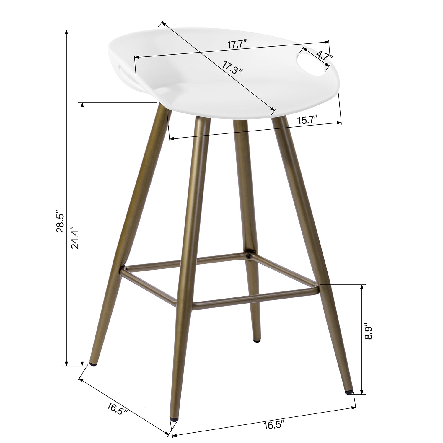Open Box Homy Casa FIYAN PP White and Bronze Bar Stool 17.72" x 17.72" x 28.94" Modern Seating Solution