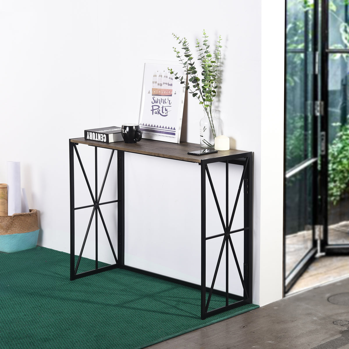 Homy Casa HORES E WALNUT Table "39.4" W x 15" D x 31.5" H Entryway or Office Desk Open Box