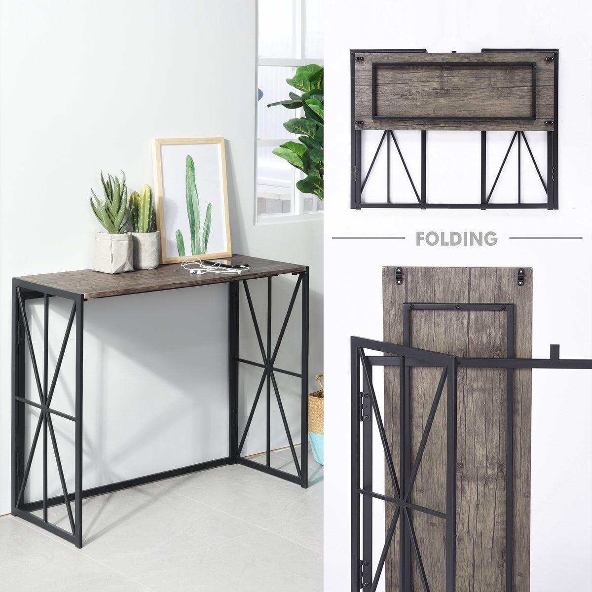 Homy Casa HORES E WALNUT Table "39.4" W x 15" D x 31.5" H Entryway or Office Desk Open Box