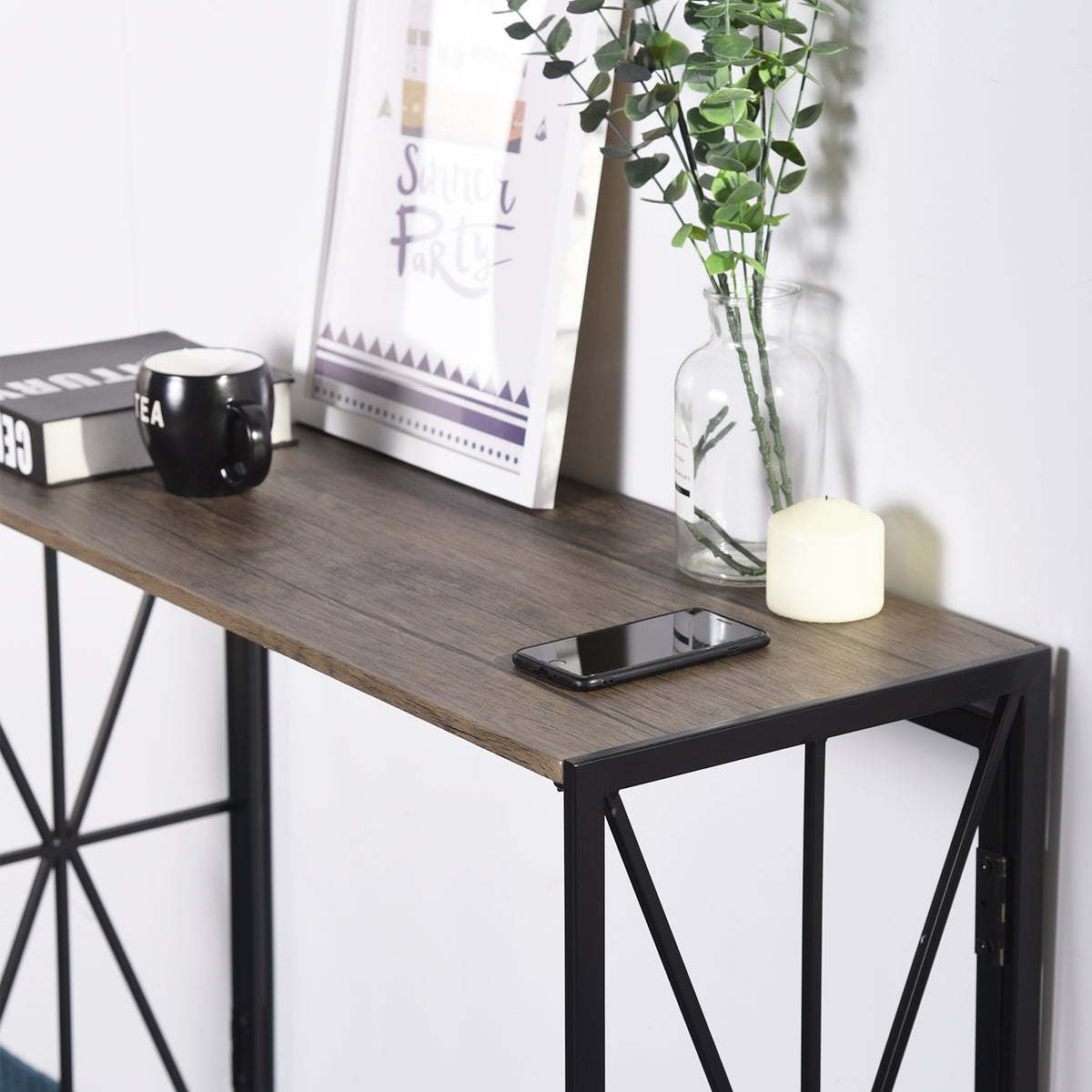 Homy Casa HORES E WALNUT Table "39.4" W x 15" D x 31.5" H Entryway or Office Desk Open Box
