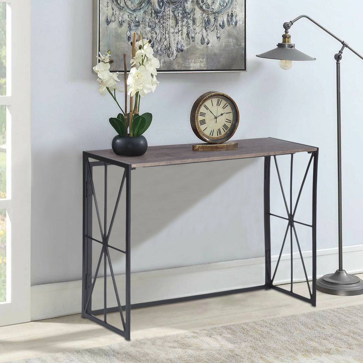 Homy Casa HORES E WALNUT Table "39.4" W x 15" D x 31.5" H Entryway or Office Desk Open Box