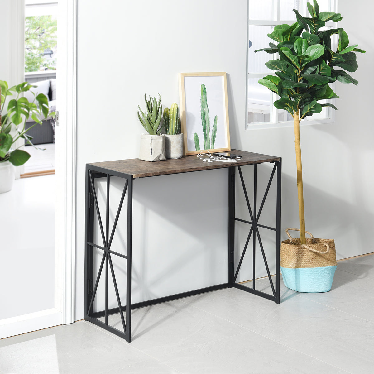 Homy Casa HORES E WALNUT Table "39.4" W x 15" D x 31.5" H Entryway or Office Desk Open Box