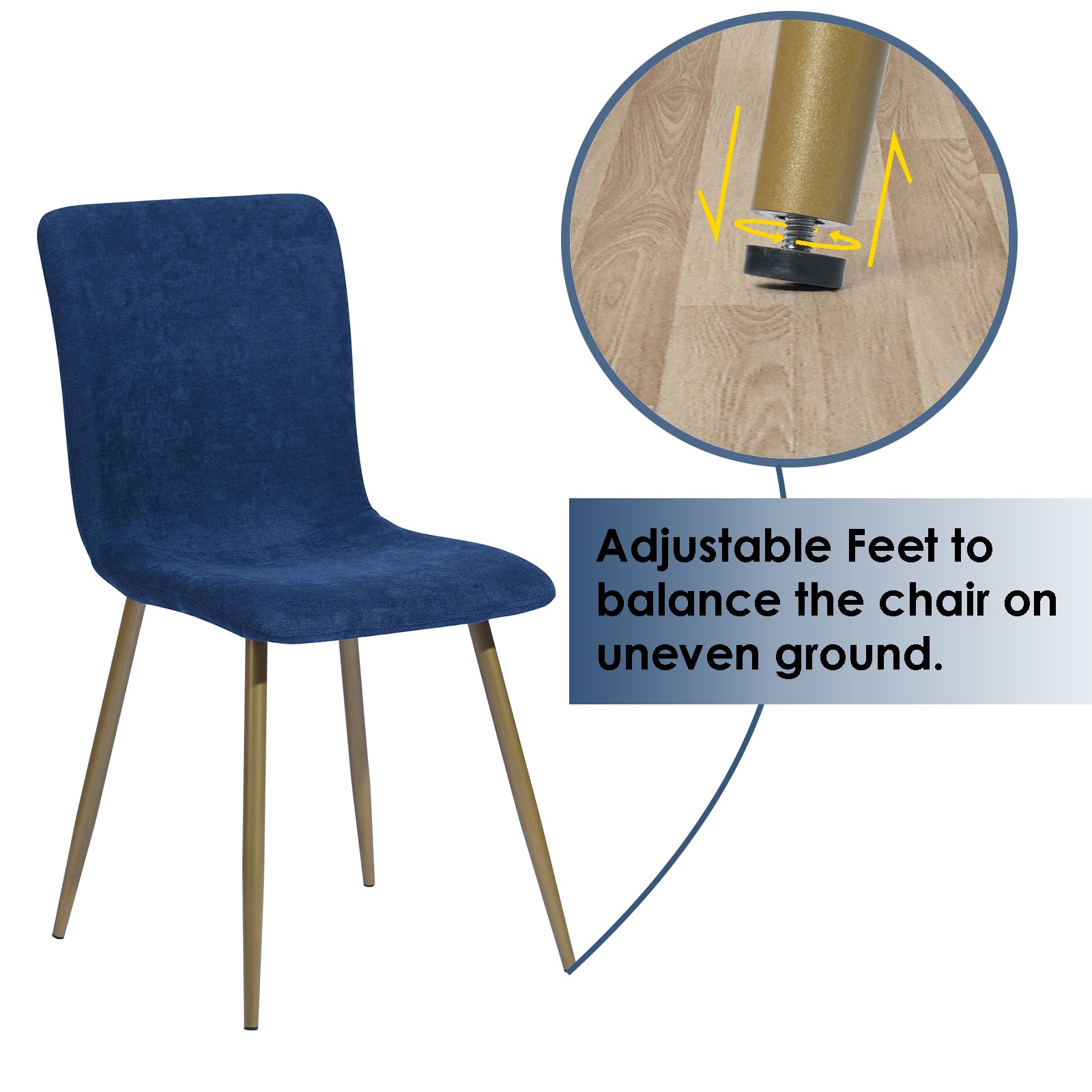 Homy Casa SCARGILL 4PC Dark Blue Dining Chair with Black Gold Legs, Open Box