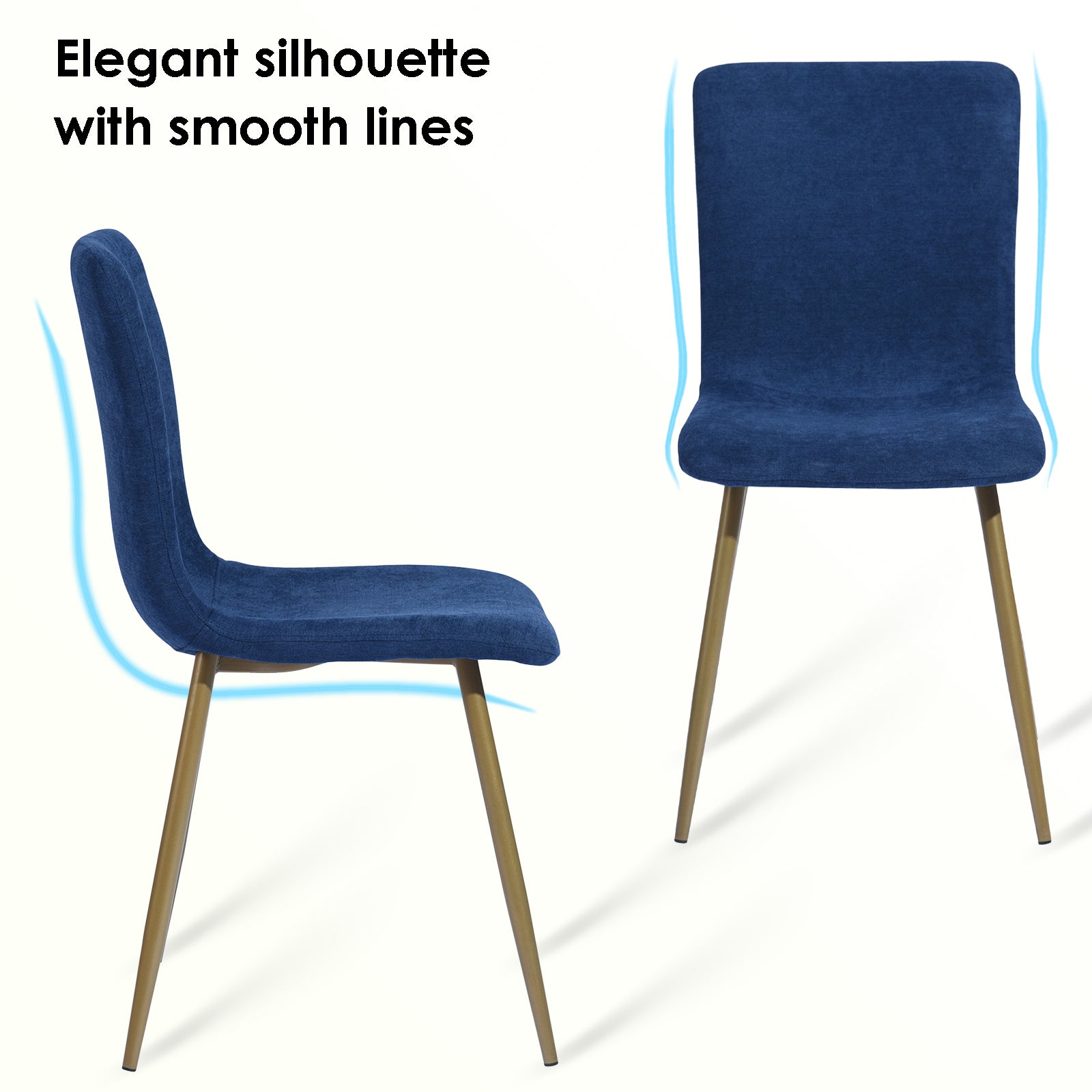 Homy Casa SCARGILL 4PC Dark Blue Dining Chair with Black Gold Legs, Open Box