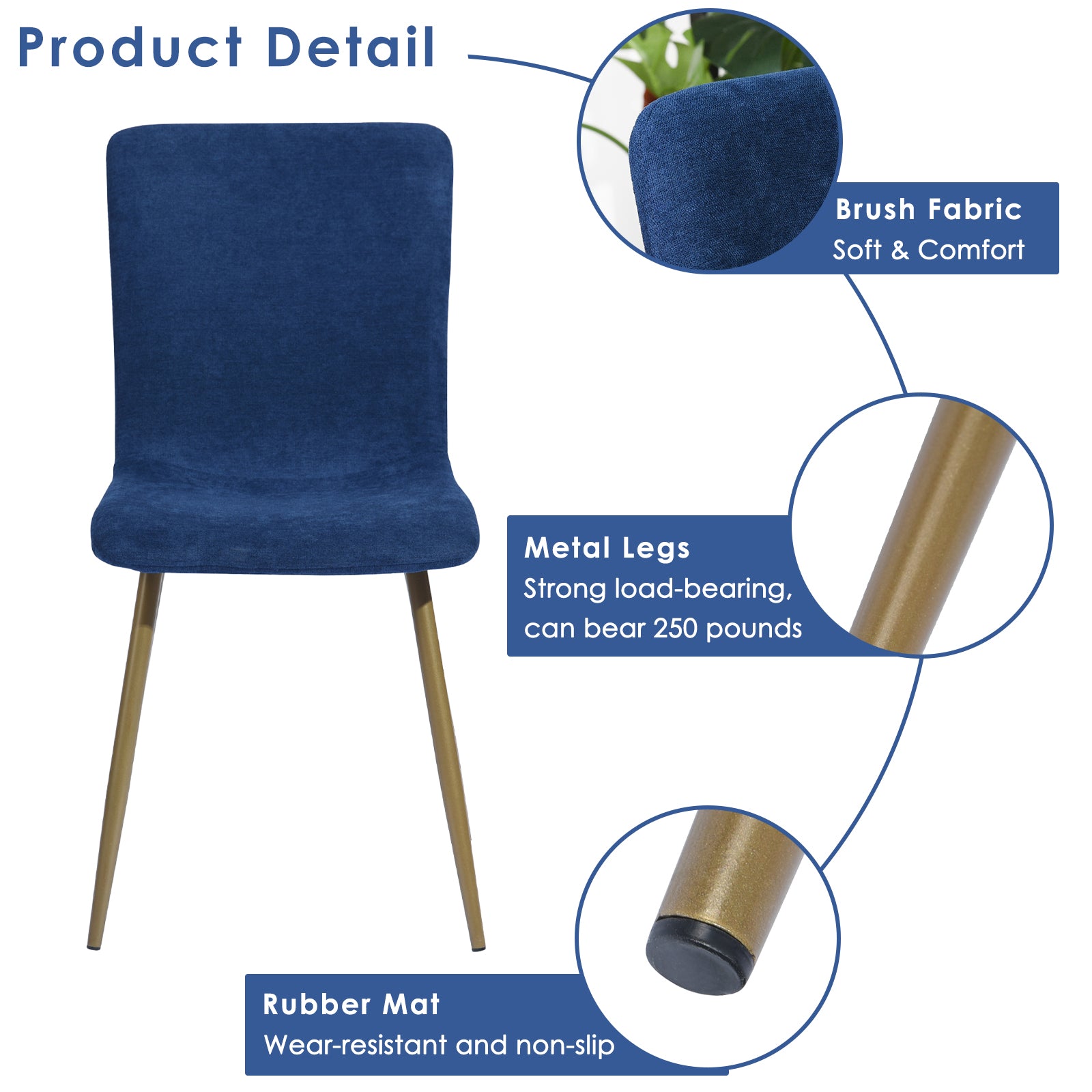 Homy Casa SCARGILL 4PC Dark Blue Dining Chair with Black Gold Legs, Open Box
