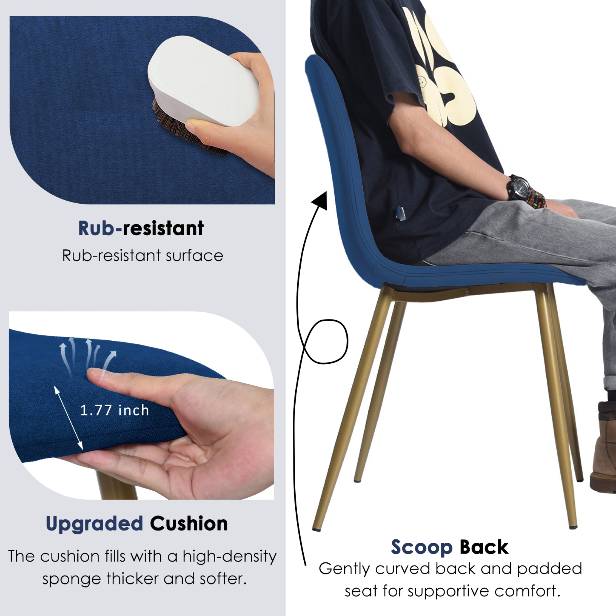 Homy Casa SCARGILL 4PC Dark Blue Dining Chair with Black Gold Legs, Open Box