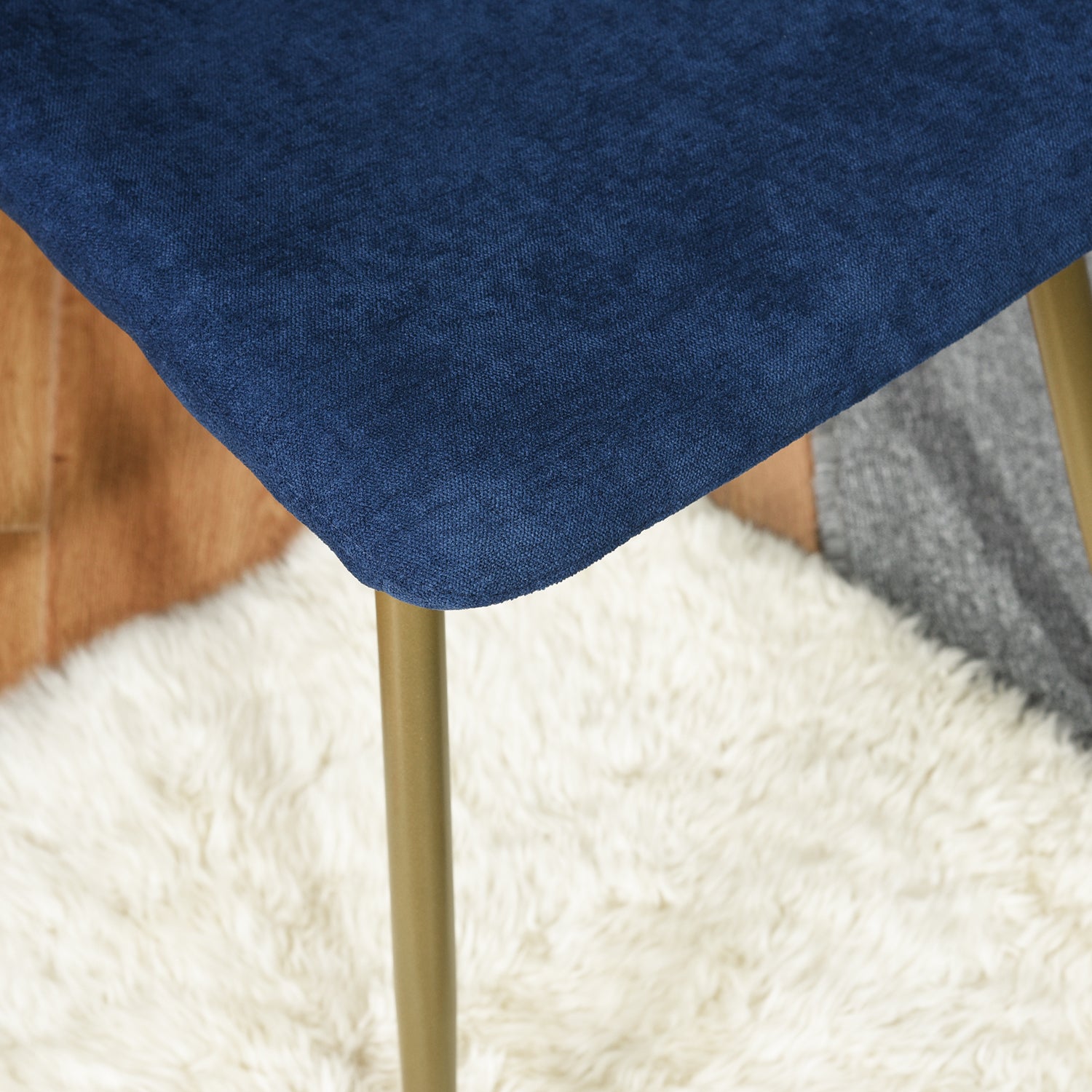 Homy Casa SLIP+Scargill 5PC Dining Set 47.2” Tempered Glass Table with 4 Scargill Blue Upholstered Chairs, Gold Finish Open Box
