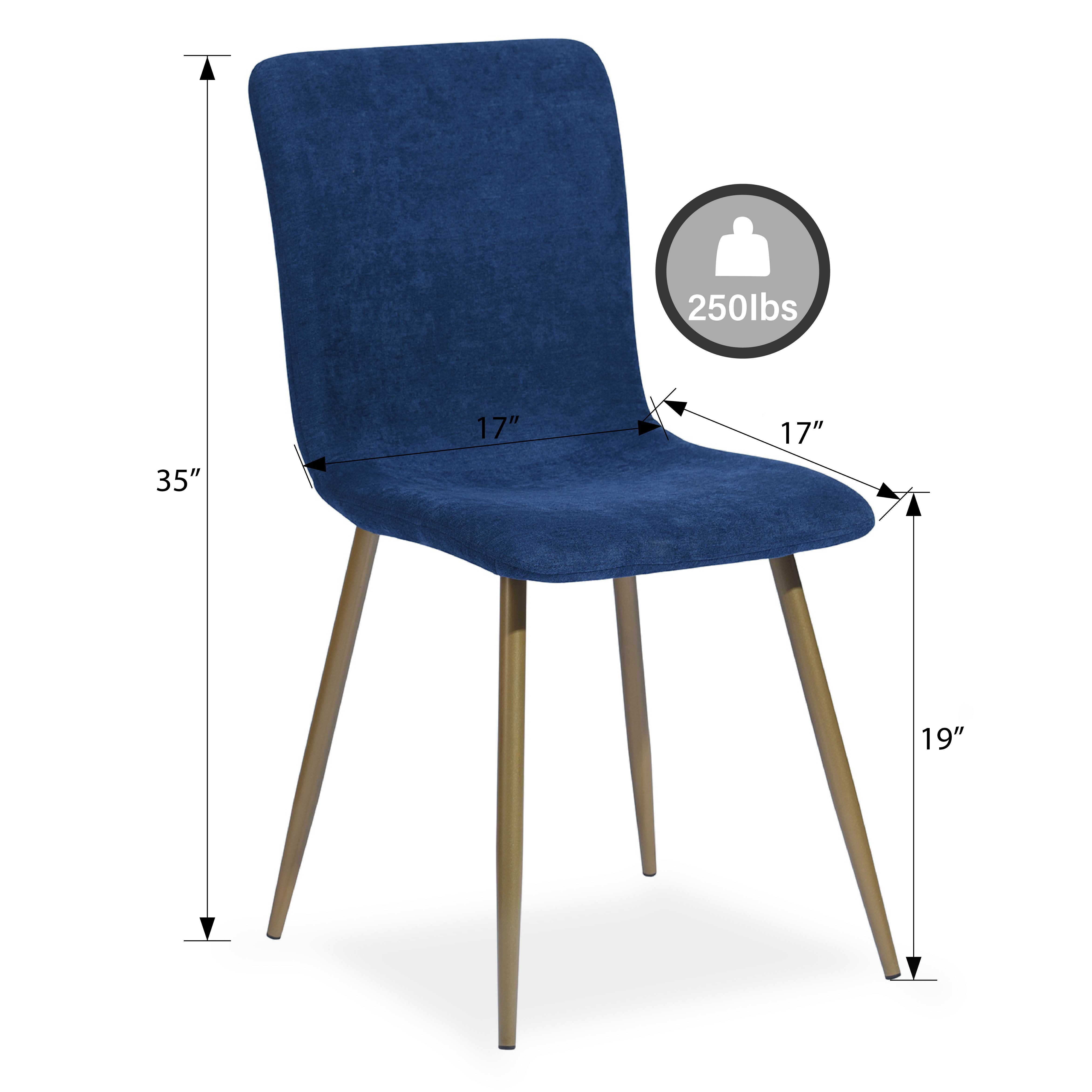Homy Casa SLIP+Scargill 5PC Dining Set 47.2” Tempered Glass Table with 4 Scargill Blue Upholstered Chairs, Gold Finish Open Box