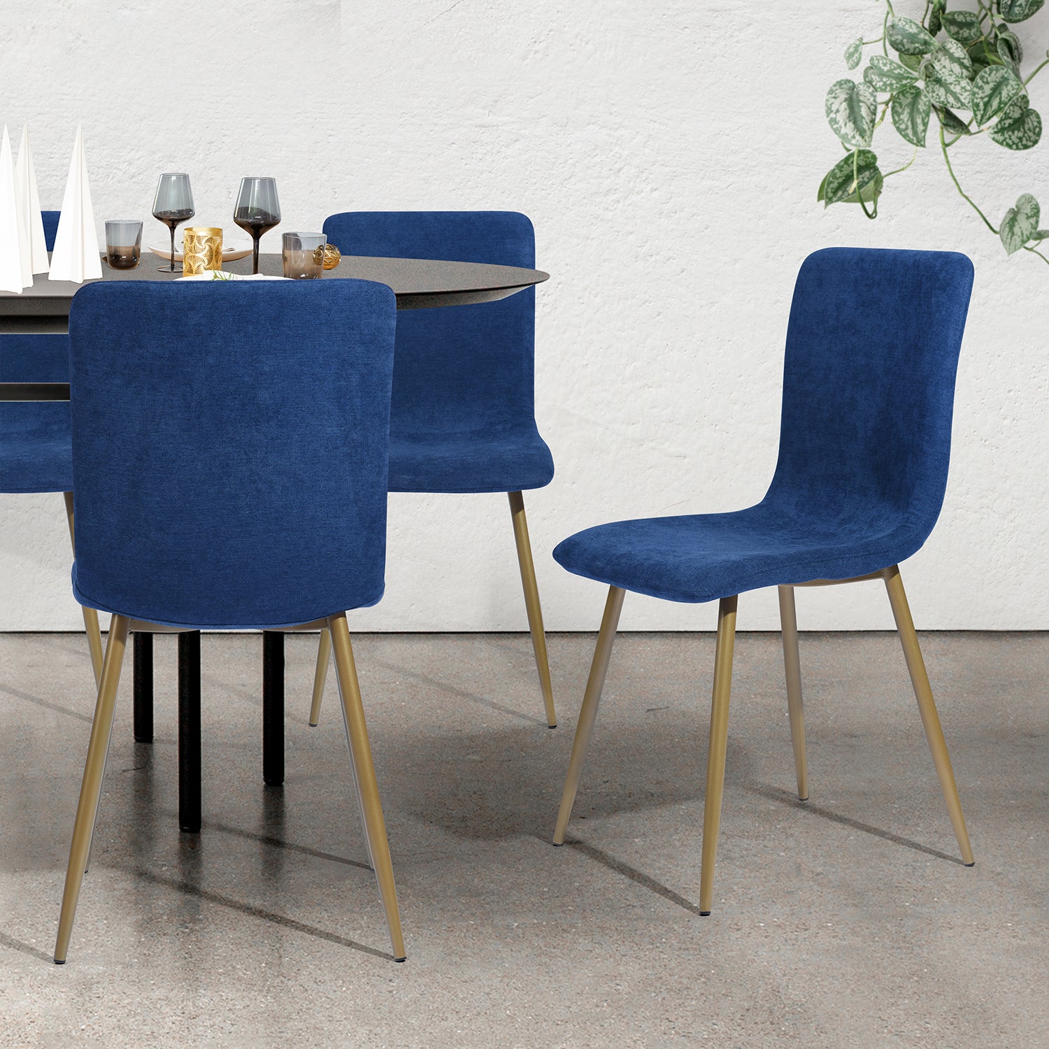 Homy Casa SCARGILL 4PC Dark Blue Dining Chair with Black Gold Legs, Open Box