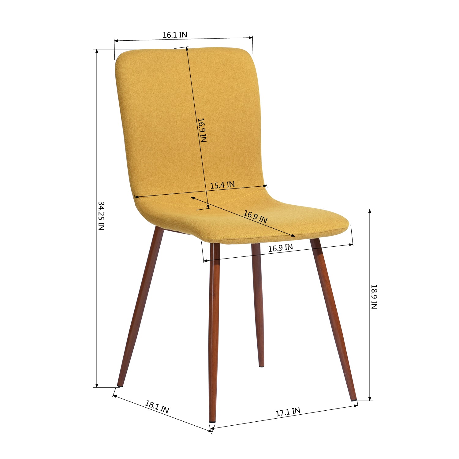 Homy Casa SCARGILL Yellow Dining Chair Set "15.55'' L x 19.49'' W x 33.66'' H" for Kitchen & Dining Room Open Box