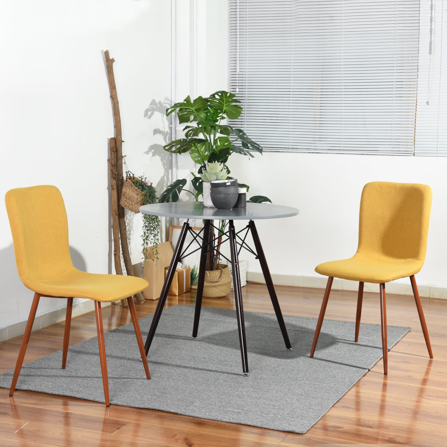 Homy Casa SCARGILL Yellow Dining Chair Set "15.55'' L x 19.49'' W x 33.66'' H" for Kitchen & Dining Room Open Box