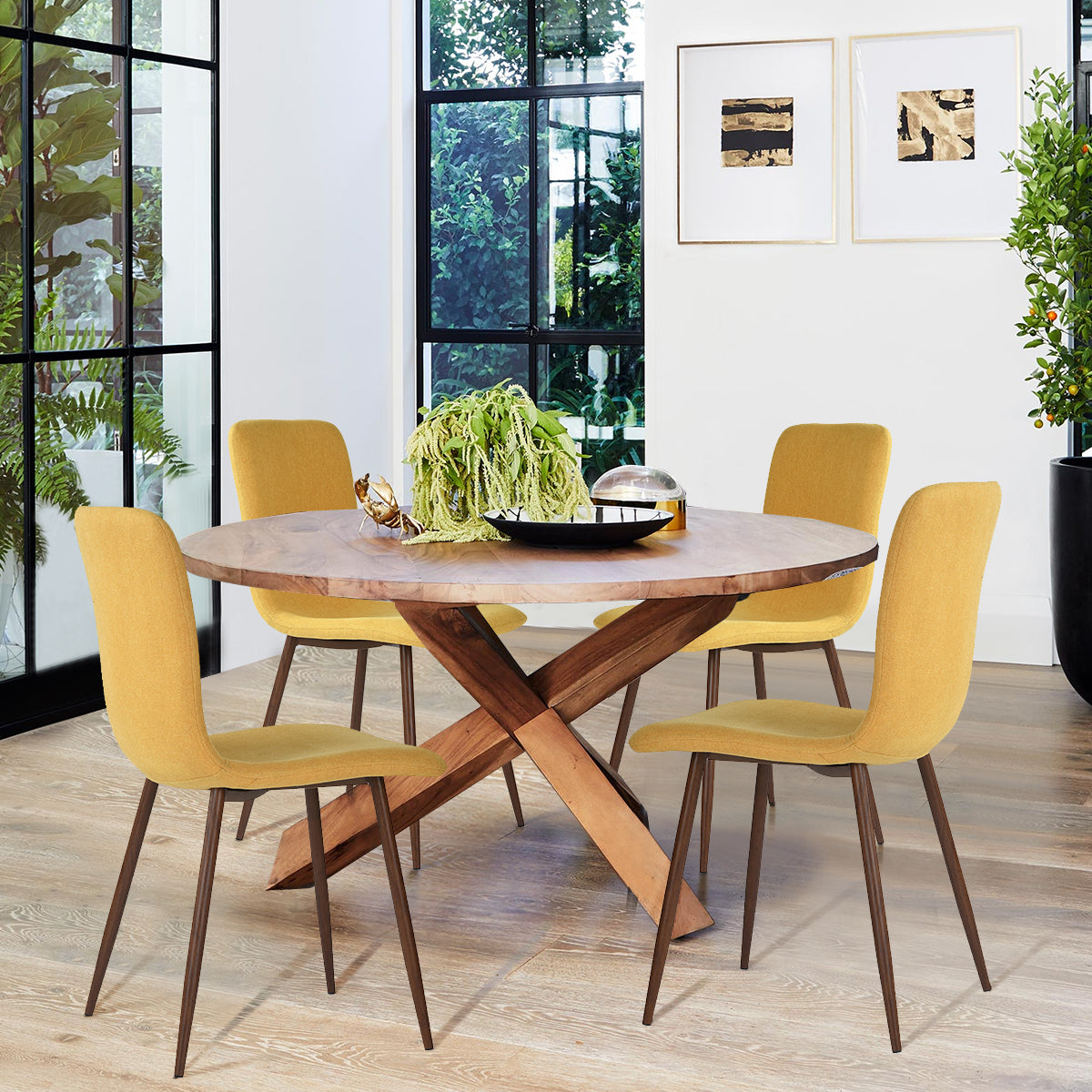 Homy Casa SCARGILL Yellow Dining Chair Set "15.55'' L x 19.49'' W x 33.66'' H" for Kitchen & Dining Room Open Box