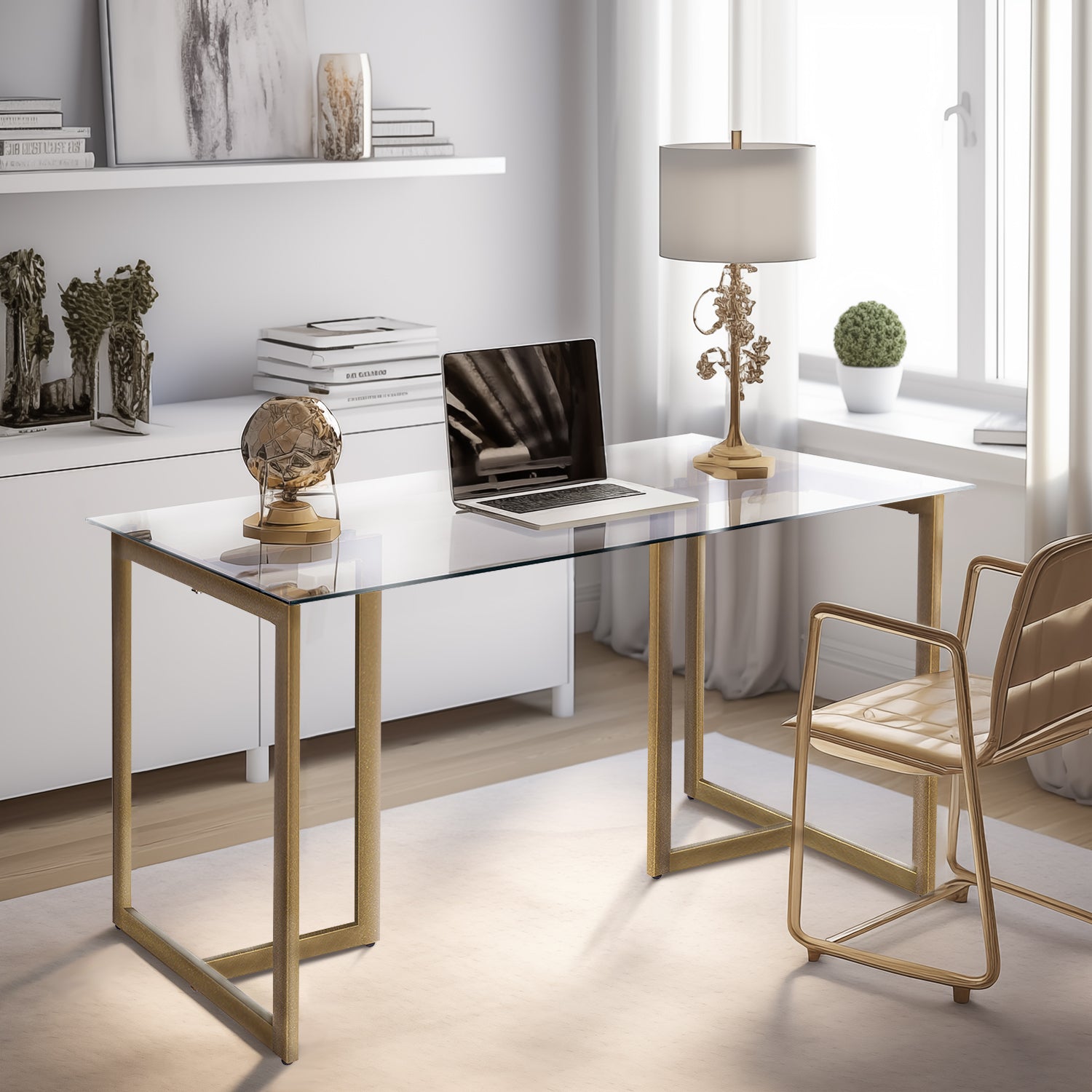 Homy Casa Slip Clear Glass 47"Modern Tempered Glass Dining Table with Golden Base,Open Box