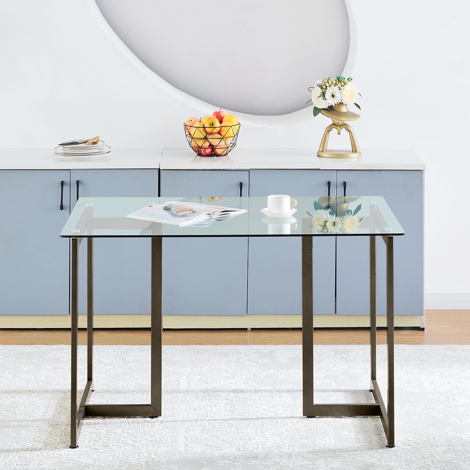 Homy Casa Slip Clear Glass 47"Modern Tempered Glass Dining Table with Golden Base,Open Box