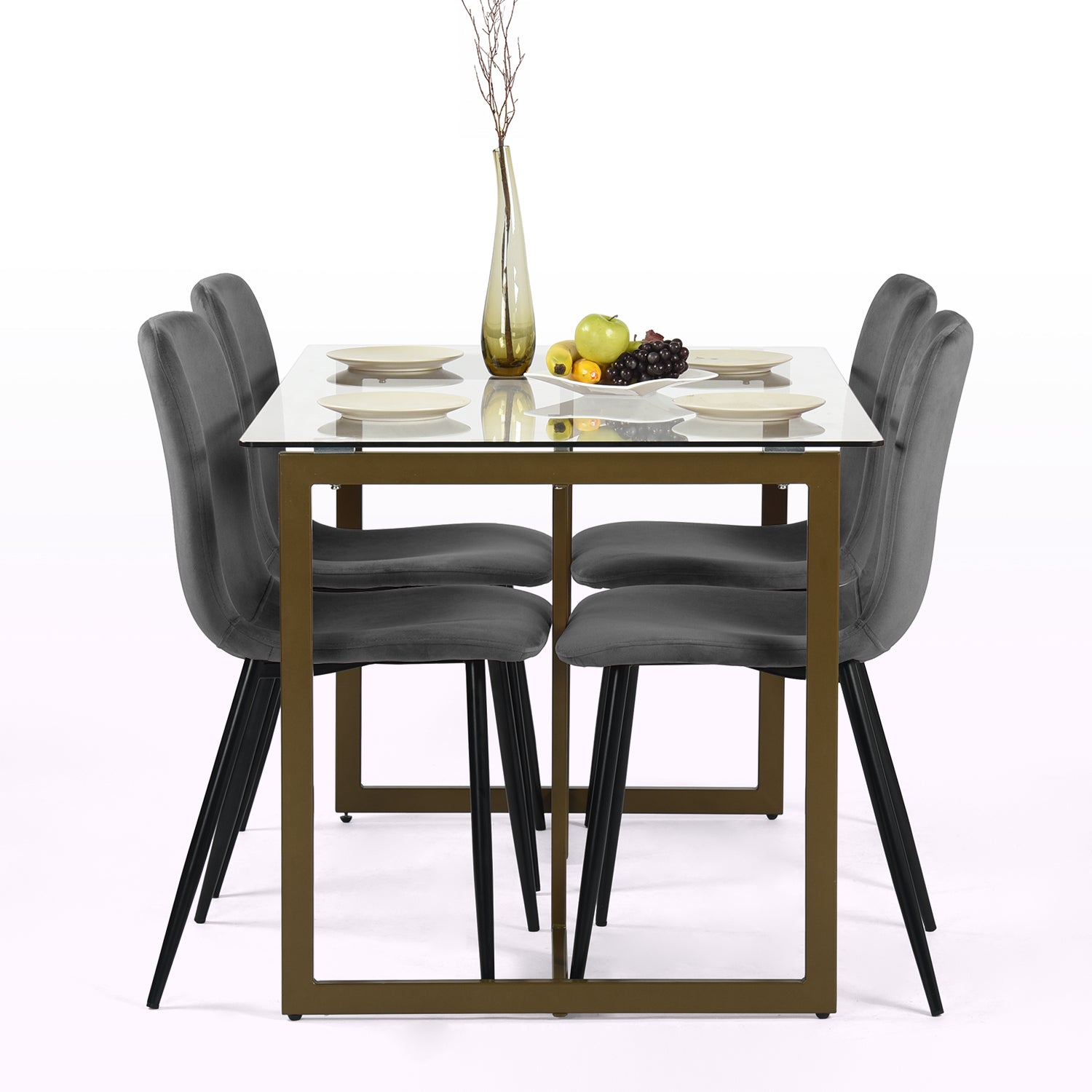 Homy Casa Slip Clear Glass 47"Modern Tempered Glass Dining Table with Golden Base,Open Box