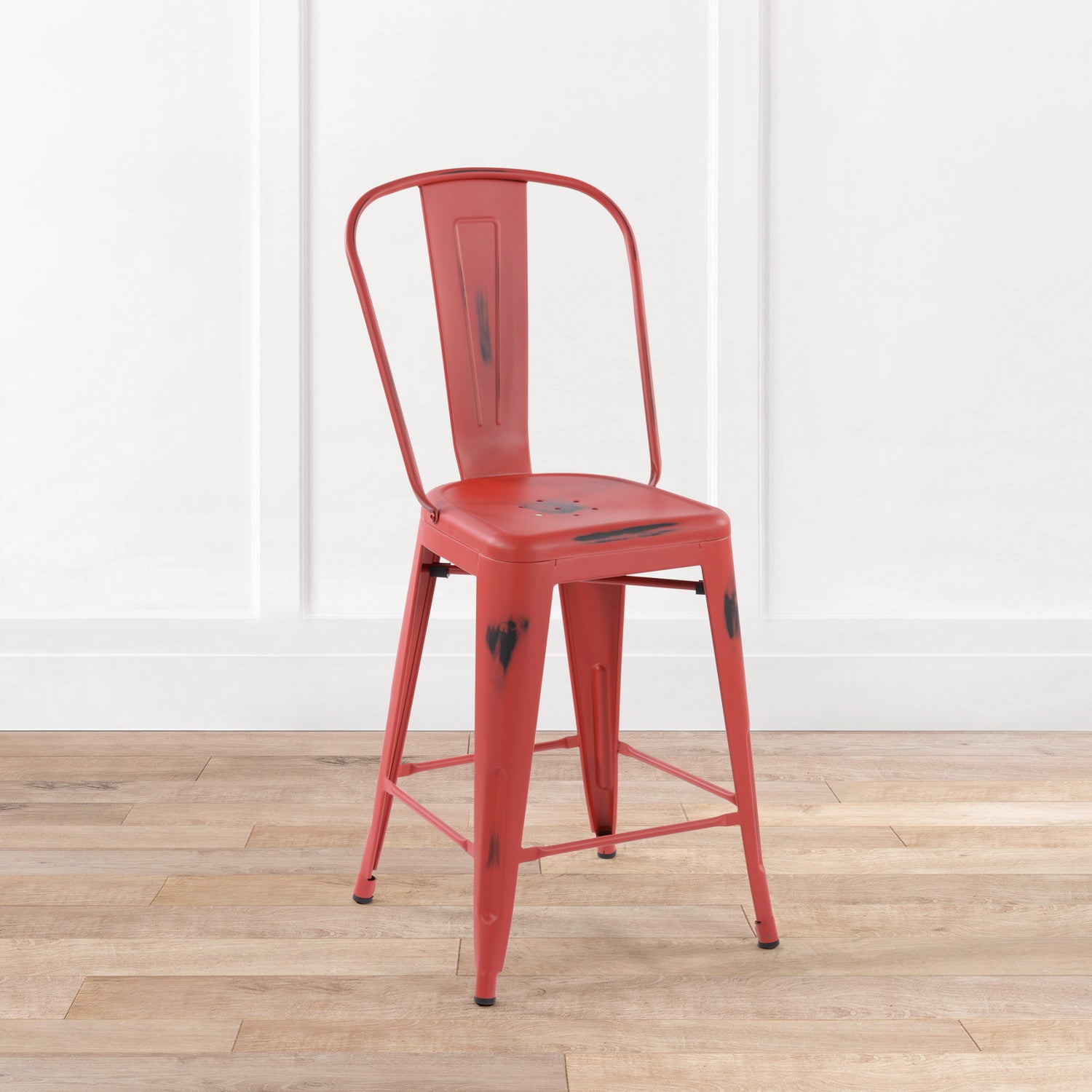 Homy Casa THOCAR 24" Red Metal Bar Stools Set of 2 for Dining and Bar Seating Open Box