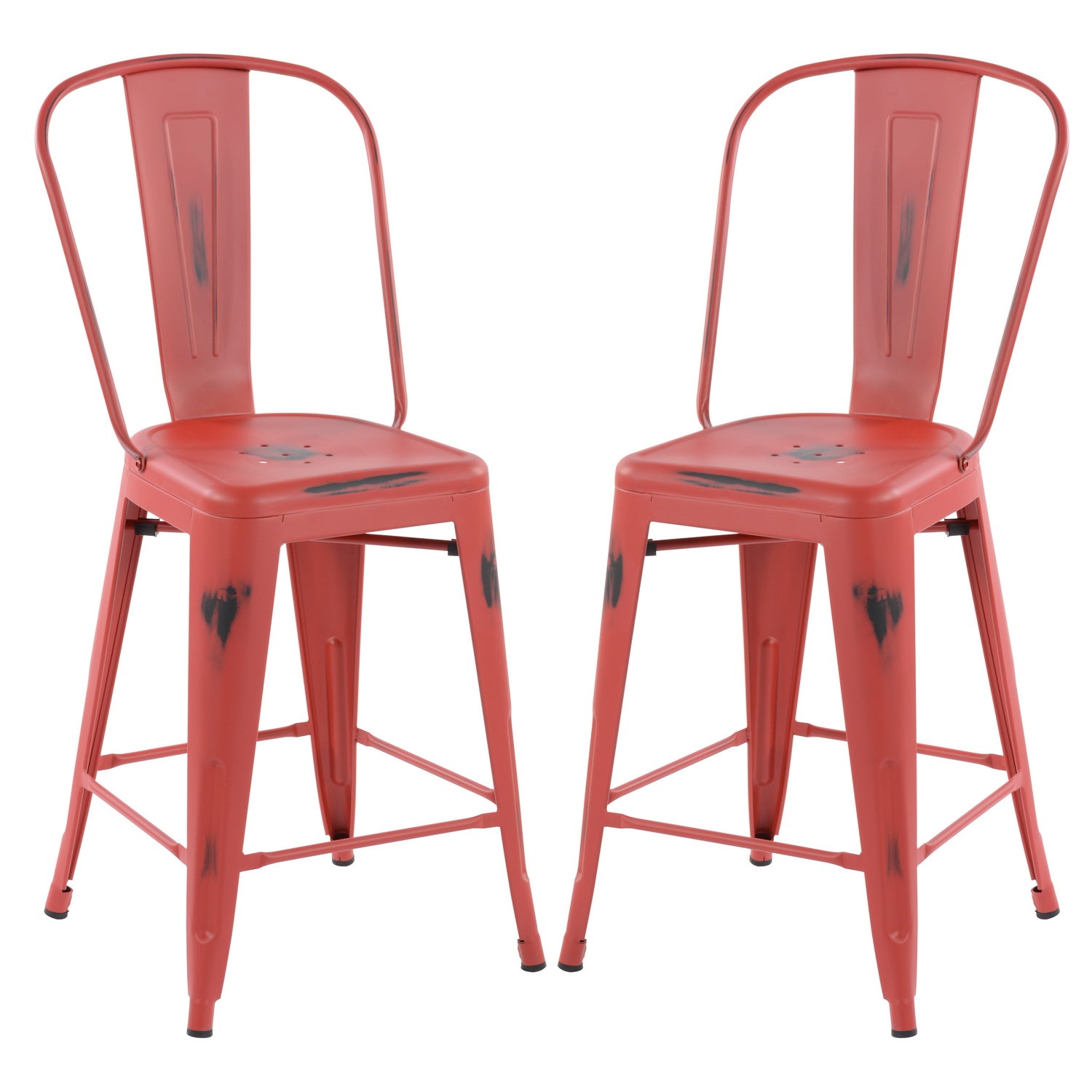 Homy Casa THOCAR 24" Red Metal Bar Stools Set of 2 for Dining and Bar Seating Open Box