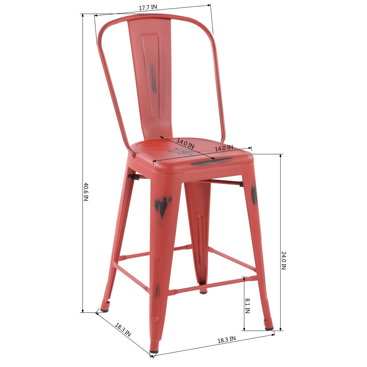 Homy Casa THOCAR 24" Red Metal Bar Stools Set of 2 for Dining and Bar Seating Open Box