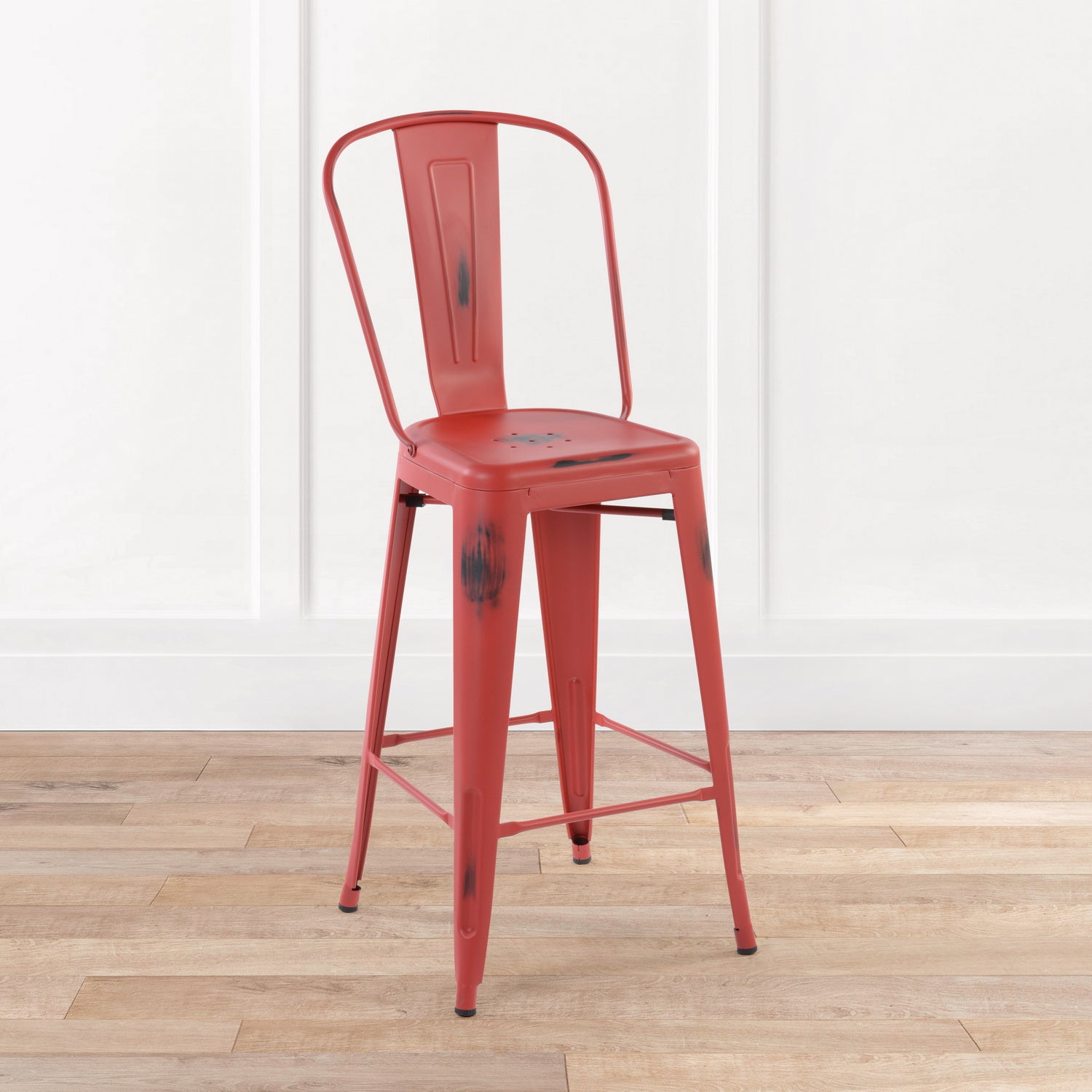 Homy Casa THOCAR 29" Red Metal Bar Stool Set of 2 for Dining and Bar Seating Open Box