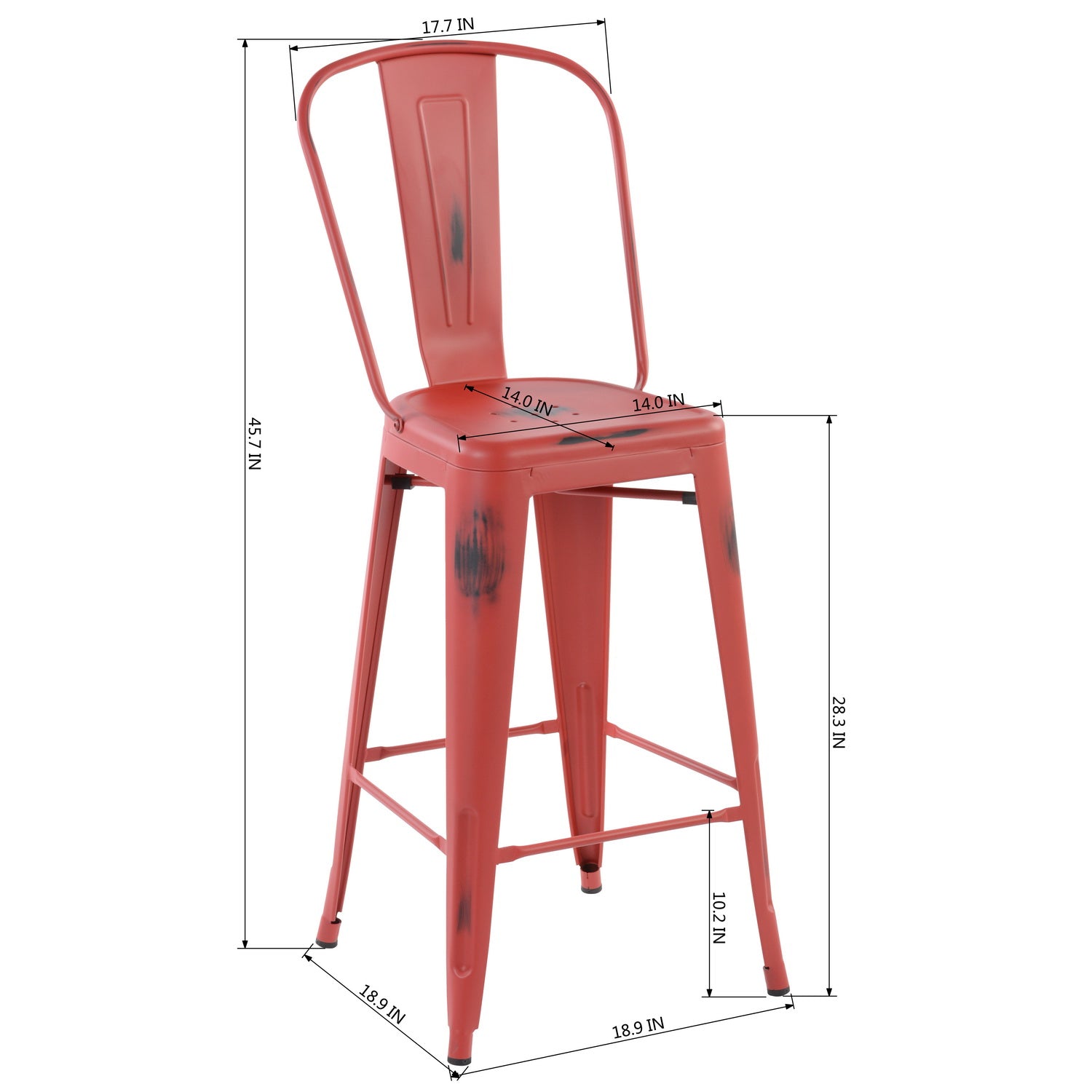 Homy Casa THOCAR 29" Red Metal Bar Stool Set of 2 for Dining and Bar Seating Open Box