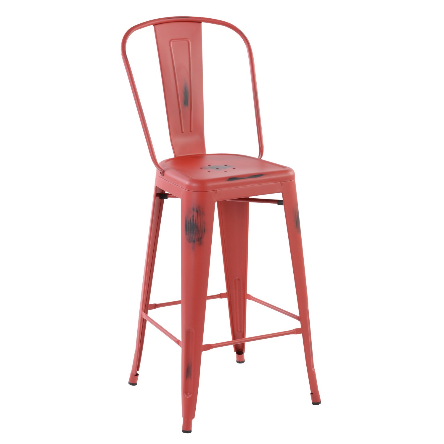 Homy Casa THOCAR 29" Red Metal Bar Stool Set of 2 for Dining and Bar Seating Open Box