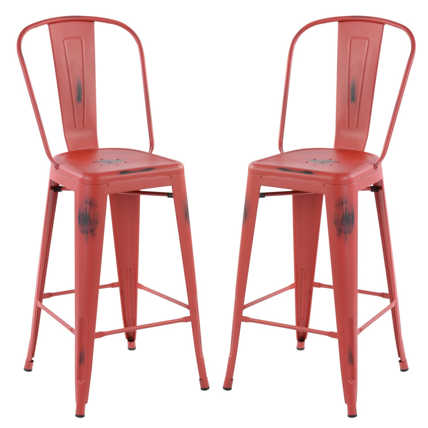 Homy Casa THOCAR 29" Red Metal Bar Stool Set of 2 for Dining and Bar Seating Open Box