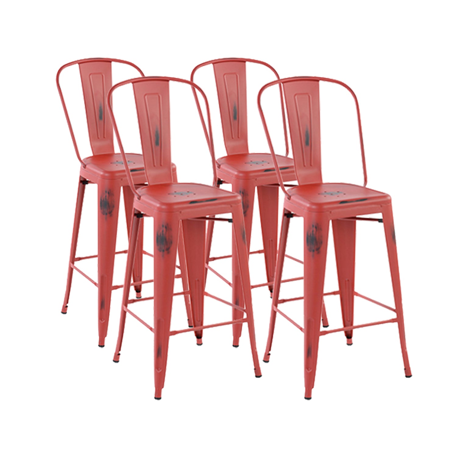Homy Casa THOCAR 4PC Bar Stool Set 29” Vintage Red Metal Bar Chairs for Kitchen & Dining Open Box