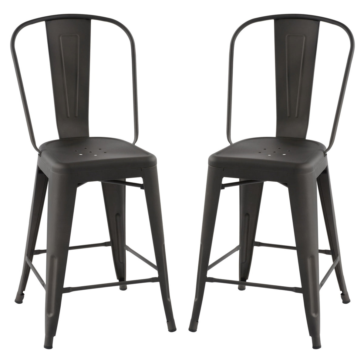 Homy Casa THOCAR 24-Inch Gun Metal Bar Stools, Set of 2 – Industrial Metal Dining Chairs Open Box