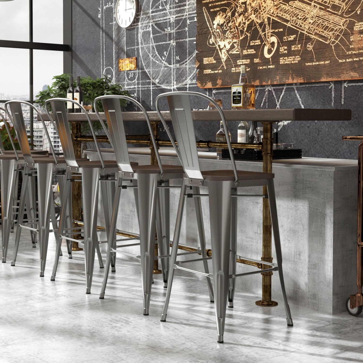 Homy Casa THOCAR 29" Silver Color Bar Stools Set of 4 for Kitchen, Dining, or Home Bar Open Box