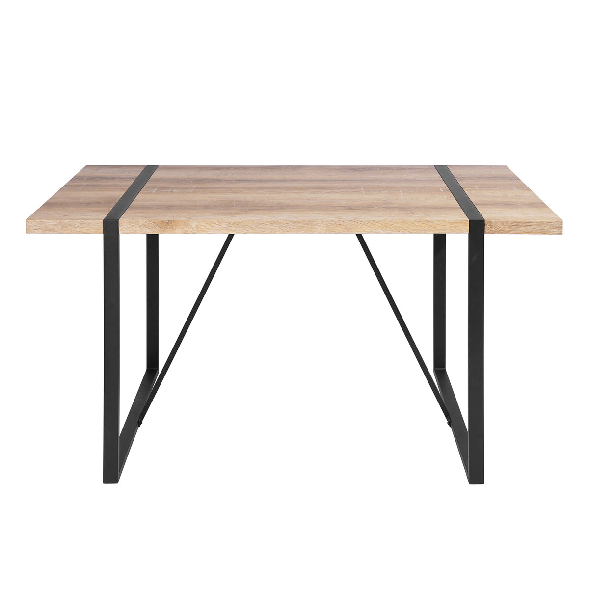 Homy Casa VEXA+STEFFEN 7PC Dining Set with 55” Table and 6 STEFFEN Brown Fabric Chairs in Black and Brown Open Box