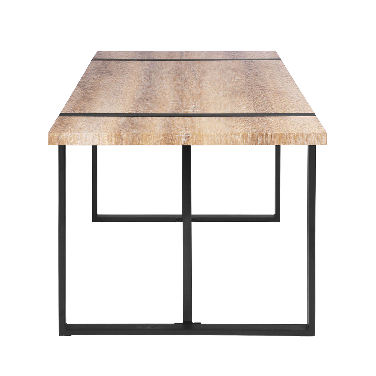 Homy Casa VEXA+STEFFEN 7PC Dining Set with 55” Table and 6 STEFFEN Brown Fabric Chairs in Black and Brown Open Box
