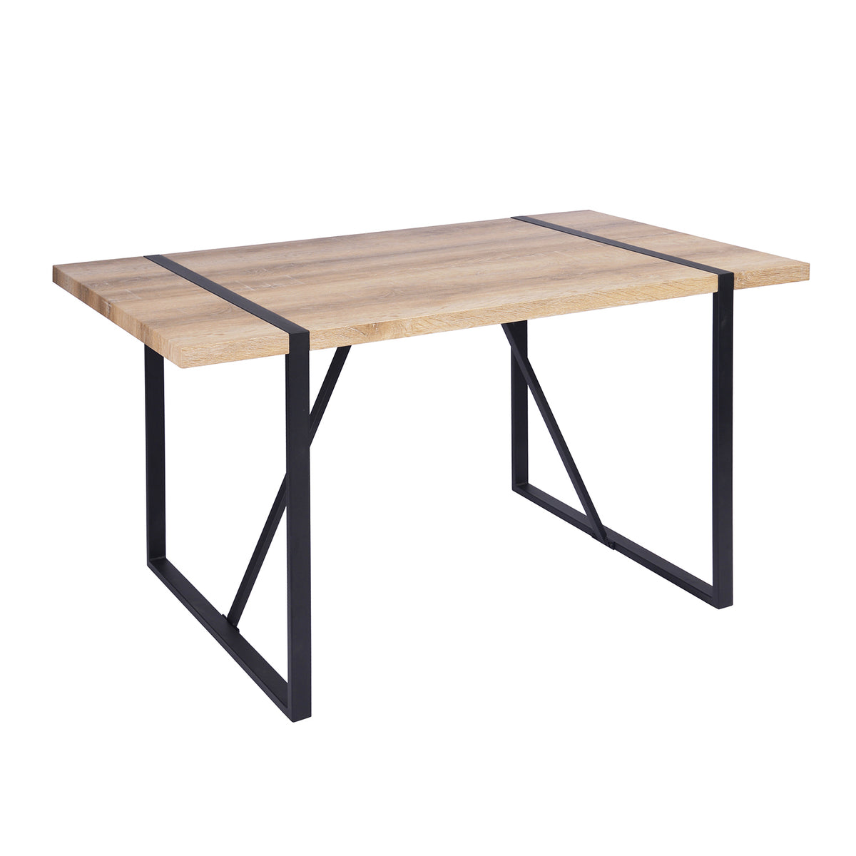 Homy Casa VEXA+STEFFEN 7PC Dining Set with 55” Table and 6 STEFFEN Brown Fabric Chairs in Black and Brown Open Box